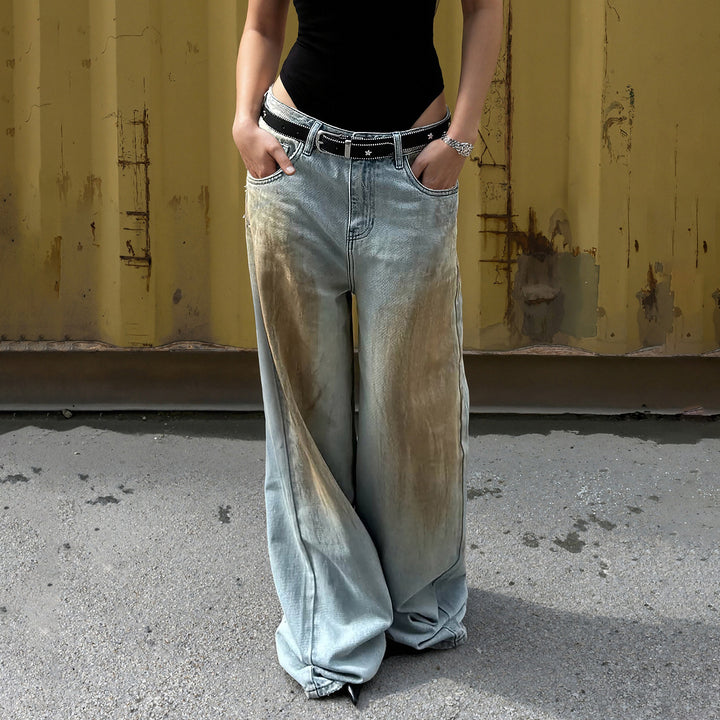Damen weite Jeans mit einzigartigem Vintage-Waschung Echo Archiv