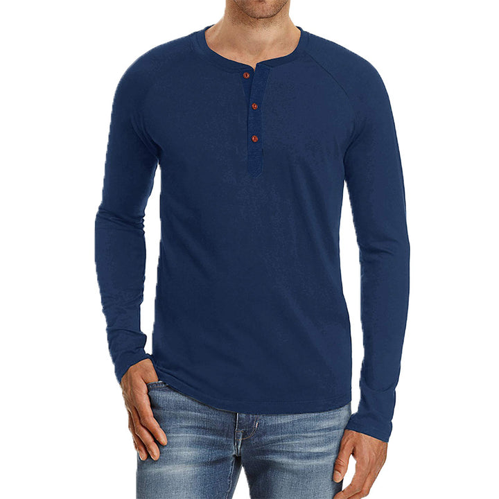 Herren Langarm-Henley Shirt aus weichem Baumwollmix mit modischem Knopfdesign Echoarchiv
