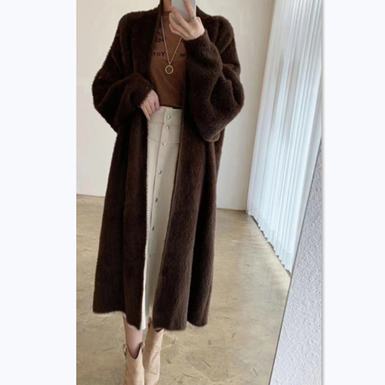 Damen Langer Übergroßer Maxi-Strickcardigan mit offener Front – Veloura