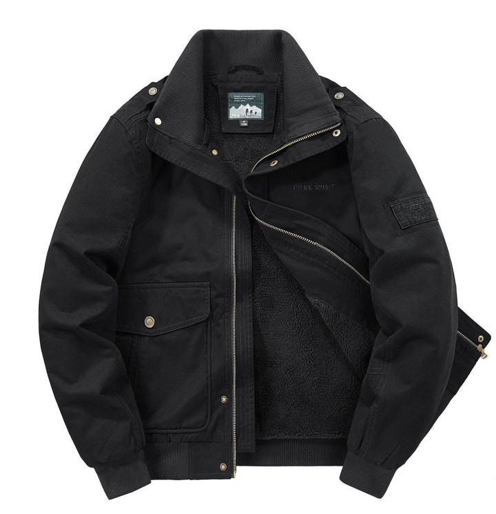 Herren Thermo-Canvasblouson mit durchgehendem Teddyfutter, Rippkragen und Utility‑Pattentaschen Echo Archiv