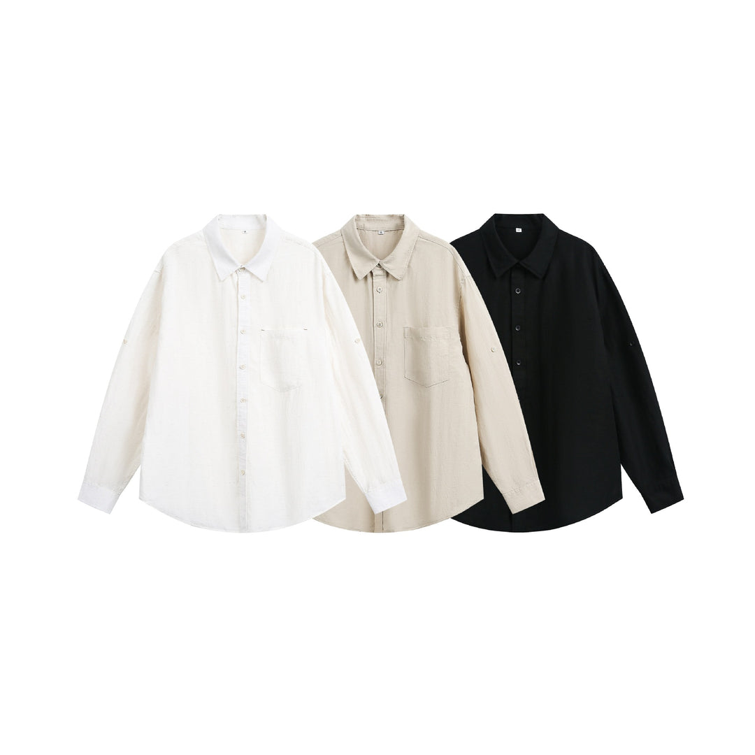 Unisex Oversize‑Hemdjacke aus leichter Leinenmischung mit Kentkragen und aufgesetzter Brusttasche Echoarchiv