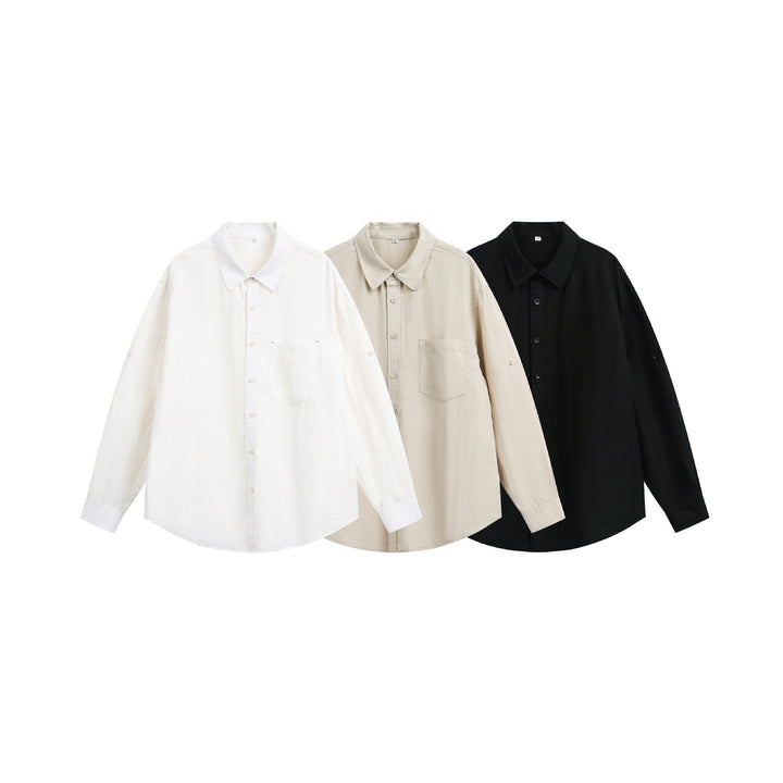 Unisex Oversize‑Hemdjacke aus leichter Leinenmischung mit Kentkragen und aufgesetzter Brusttasche Echoarchiv