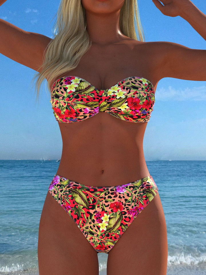 Damen Bandeau-Bikini mit floralem Muster und hohem Beinausschnitt Echo Archiv