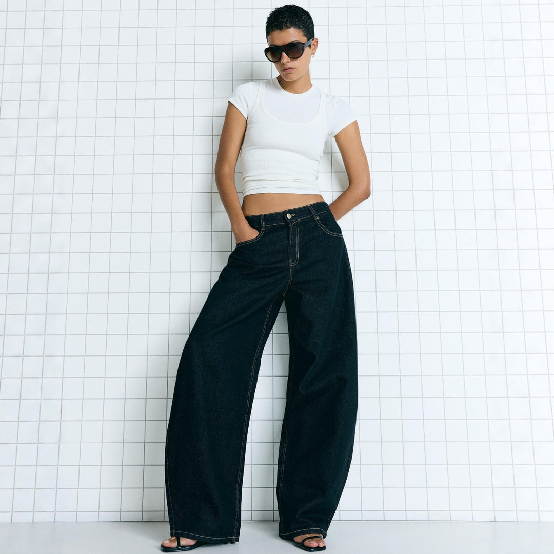Damen nan hohe Taillenweite Palazzo-Denim mit weitem Bein und cleanem Five-Pocket-Design Echo Archiv