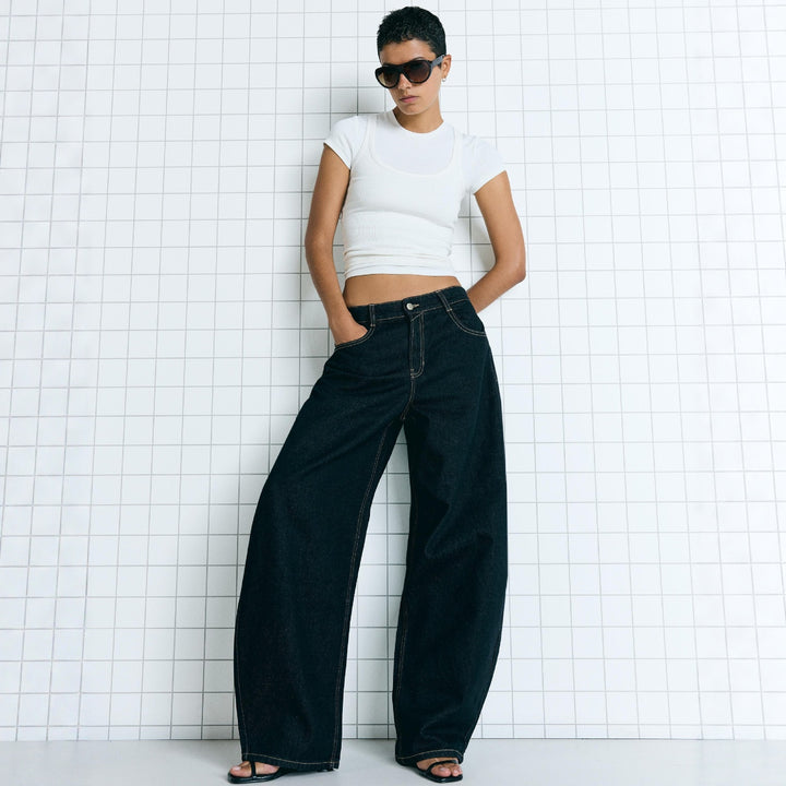 Damen nan hohe Taillenweite Palazzo-Denim mit weitem Bein und cleanem Five-Pocket-Design Echo Archiv