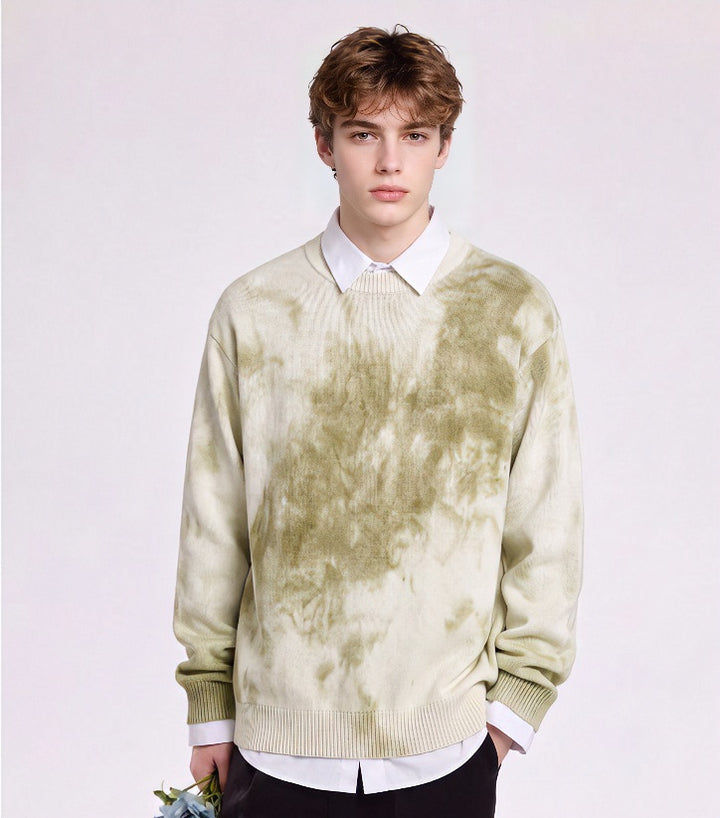 Herren Oversize-Strickpullover mit Batikoptik, Rundhalsausschnitt und Rippbündchen Echoarchiv