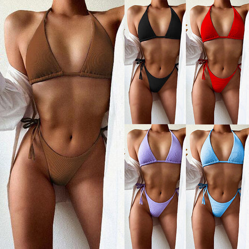 Damen Triangel-Bikini mit feiner Rippstruktur und verstellbaren Bindebändern Echo Archiv