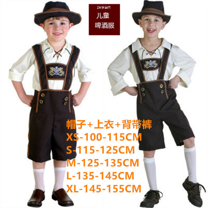 Herren nan traditionelles Kindertrachten-Set mit Kniebundhose, dekorativen Hosenträgern und Filzhut Echo Archiv