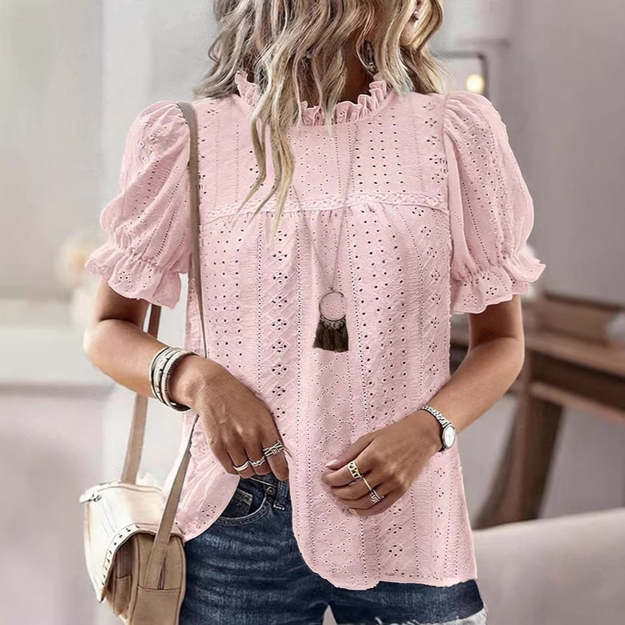 Damen Bluse mit Rüschendetails und Lochmuster Echo Archiv