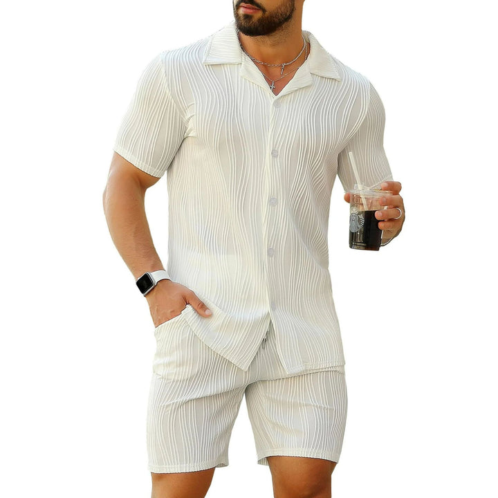 Herren Kurzarm-Hemd und Shorts Set mit strukturiertem Design Echoarchiv