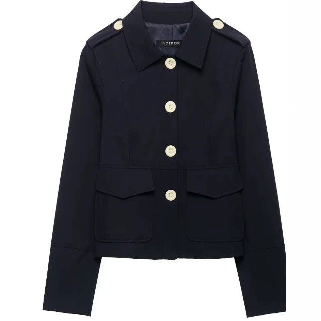 Damen Taillierte Cropped‑Fieldjacke im Blousonstil mit Schulterklappen und aufgesetzten Pattentaschen Echo Archiv