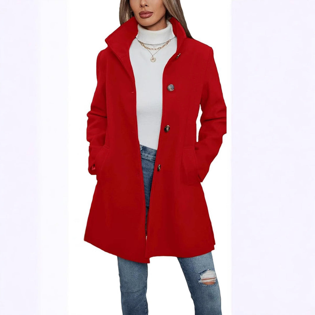 Damen Eleganter Wollmantel mit Hochgeschlossenem Kragen und Praktischen Taschen – Montévia