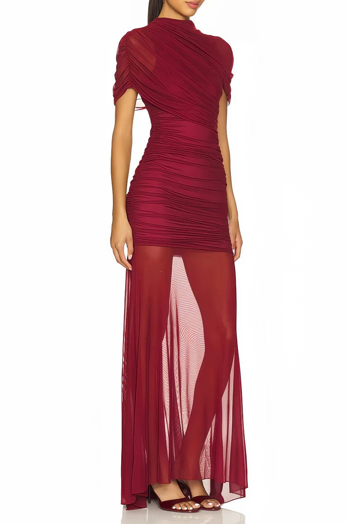 Damen Elegantes Cocktailkleid mit gerafftem Design und transparenter Schicht Echo Archiv
