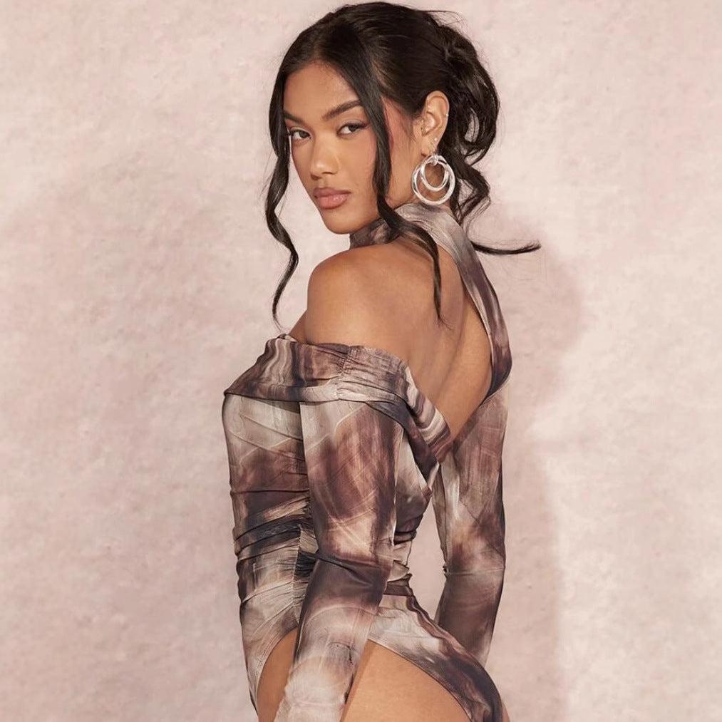 Damen Hochgeschlossener Bodysuit mit asymmetrischem Schnitt und raffinierten Drapierungen Echo Archiv