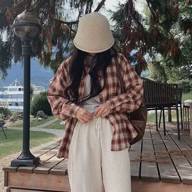 Damen Relaxed-Karo-Flanellhemd mit weichem Griff, kastiger Passform und Knopfleiste – Maréline