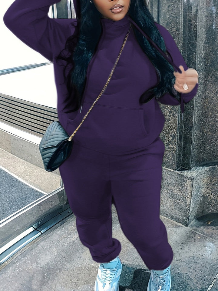 Damen nan kuscheliges Hoodie‑und Jogginghose Set mit hohem Kragen, Kängurutasche und tailliertem Bund Echo Archiv