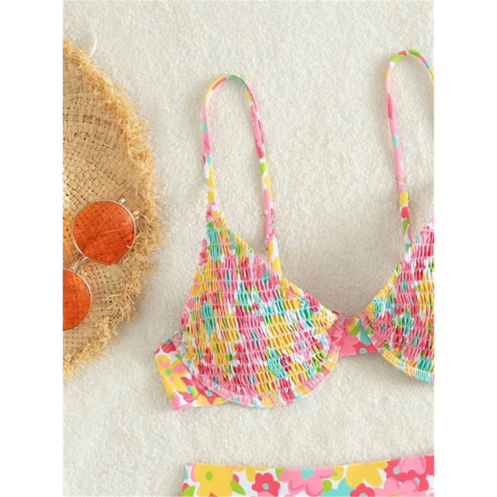 Damen Hochgeschnittener Bikini mit floralem Muster und schmalen Trägern Echo Archiv