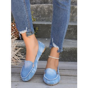 Damen nan lässige Denim-Mokassin-Slipper mit elastischem Einstieg und rutschfester Gummisohle Echo Archiv