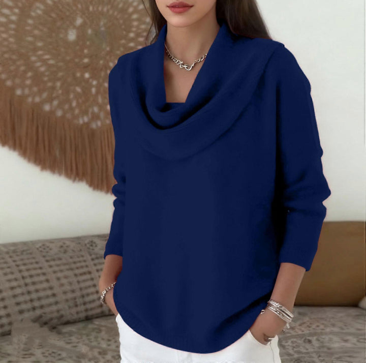 Damen Lässiger Schalkragen-Feinstrickpullover mit überschnittener Schulter und geripptem Saum – Mavelle