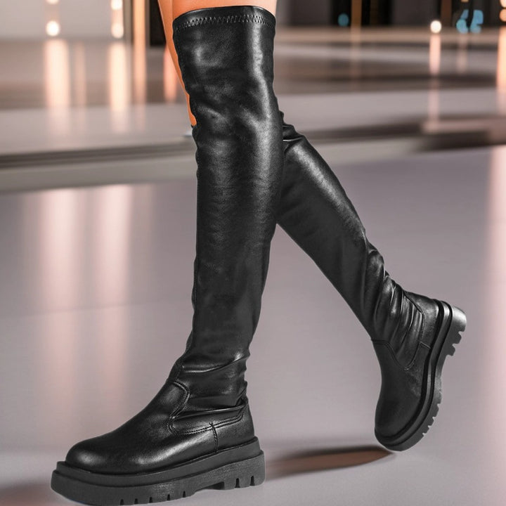 Damen Overknee‑Stiefel mit elastischem Schaft und dicker Profil‑Plateausohle Echo Archiv