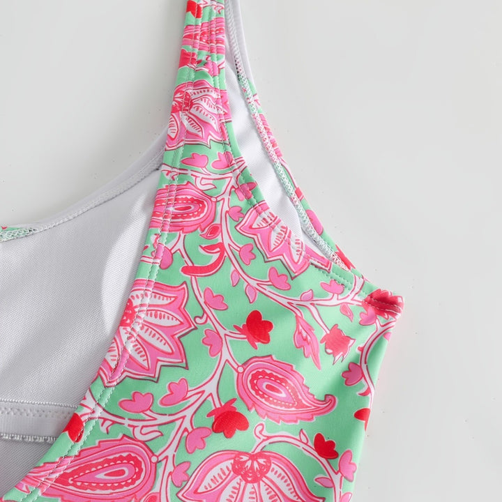 Damen Einteiliger Badeanzug mit floralem Design und modischen Trägern Echo Archiv