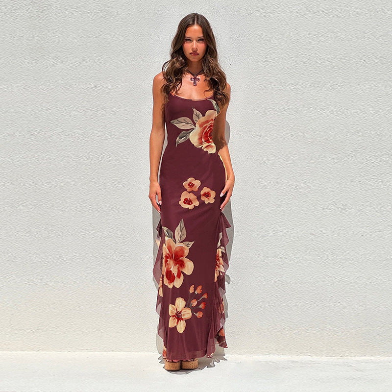 Damen elegantes Maxikleid mit floralem Design und seitlichem Schlitz Echo Archiv