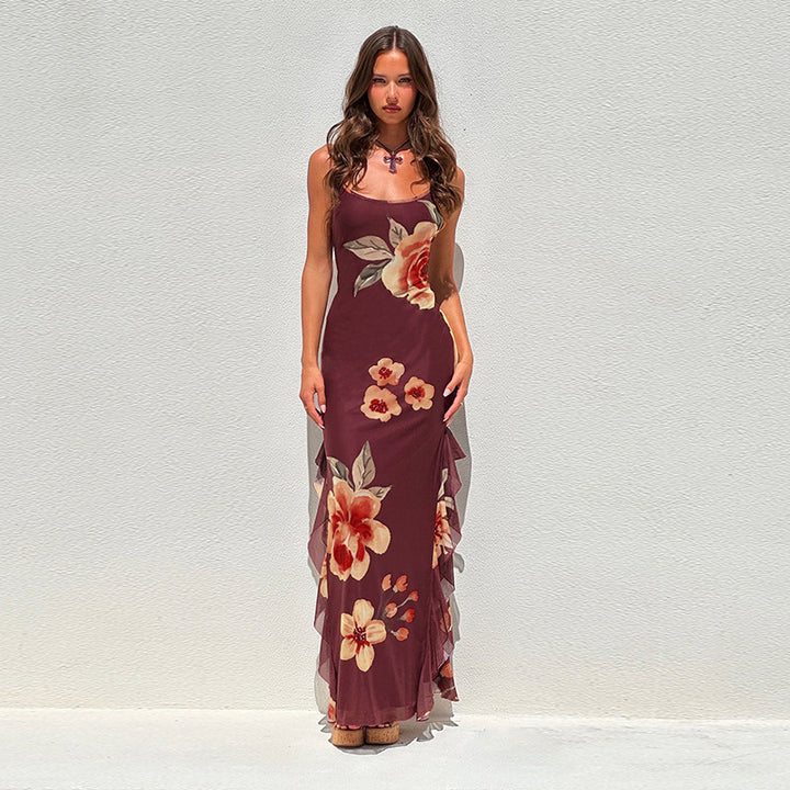 Damen elegantes Maxikleid mit floralem Design und seitlichem Schlitz Echo Archiv