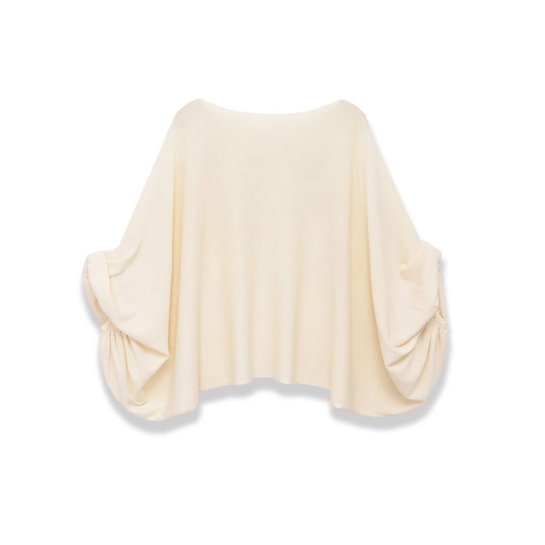 Damen Oversize Poncho-Top mit Fledermausärmeln und Tunnelzug-Detail Echoarchiv