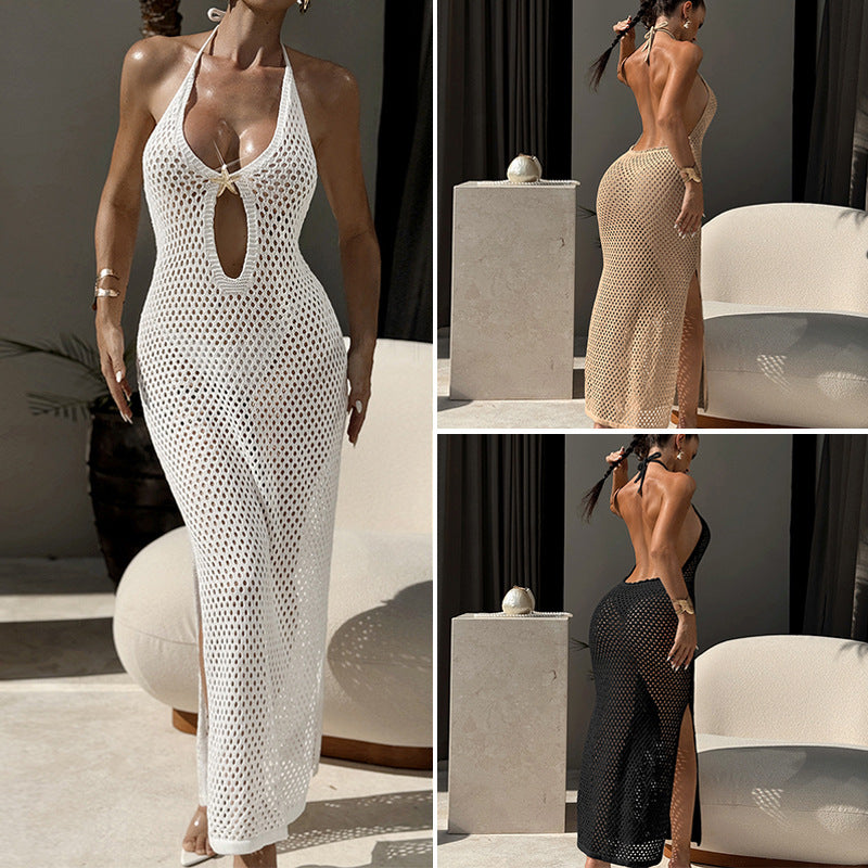 Damen Häkel-Strandkleid mit schickem Lochmuster und tiefem V-Ausschnitt Echo Archiv