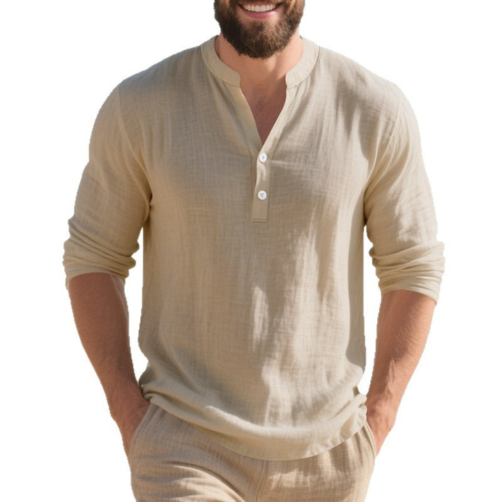 Herren Langarm-T-Shirt mit modischer Knopfleiste Echoarchiv