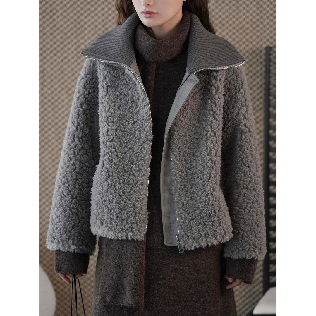 Damen Teddyjacke mit hohem Rippenkragen und halbhohem Reißverschluss Echoarchiv