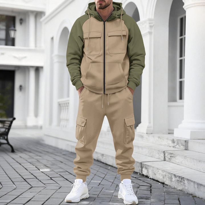Herren Kapuzen-Sweatset mit Reißverschluss und funktionaler Cargohose – Cavarno