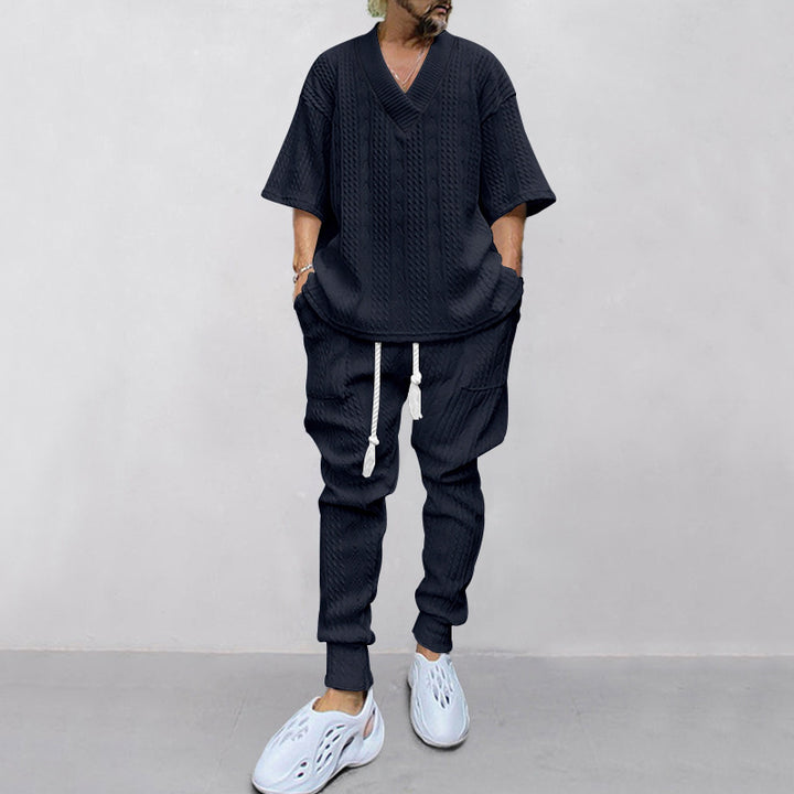 Herren nan lässiges Strickset mit V-Ausschnitt und Kordelzug-Joggerhose Echo Archiv