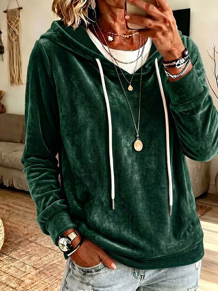 Damen Samt-Kapuzenpullover mit Relaxed-Fit und Kordelzug Echoarchiv