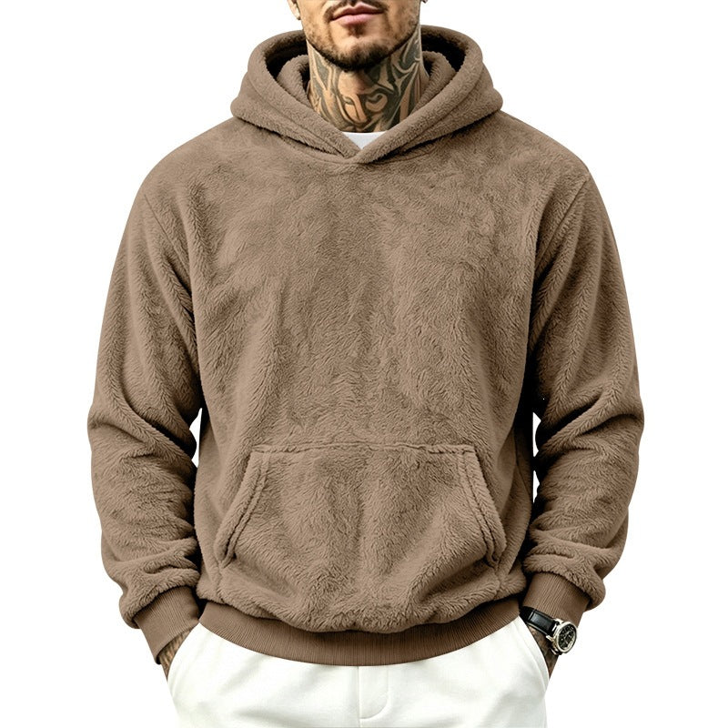 Herren Kuscheliger Fleece-Hoodie mit Kängurutasche und geripptem Saum – Cavarno