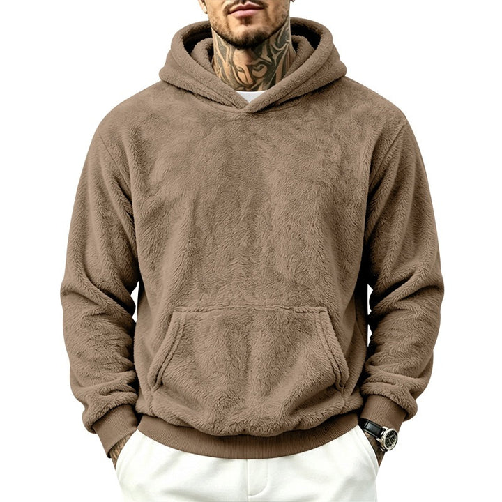 Herren Kuscheliger Fleece-Hoodie mit Kängurutasche und geripptem Saum – Cavarno