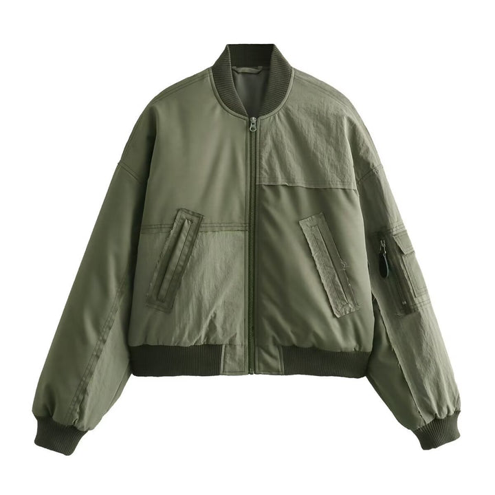 Damen Kurze Oversize-Bomberjacke mit Utility-Taschen und Rippbündchen Echo Archiv