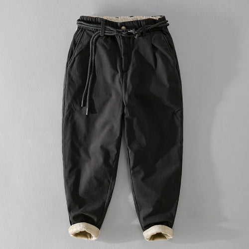 Damen Gefütterte Baumwoll-Chinohose mit elastischem Bund, Karotten-Schnitt und Deko-Gürtel Echoarchiv