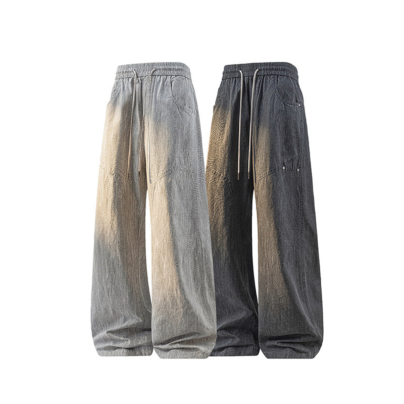 Damen Weite Leinenoptik-Hose mit elastischem Bund und aufgesetzten Taschen Echo Archiv
