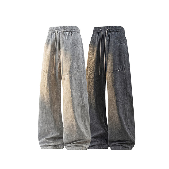 Damen Weite Leinenoptik-Hose mit elastischem Bund und aufgesetzten Taschen Echo Archiv