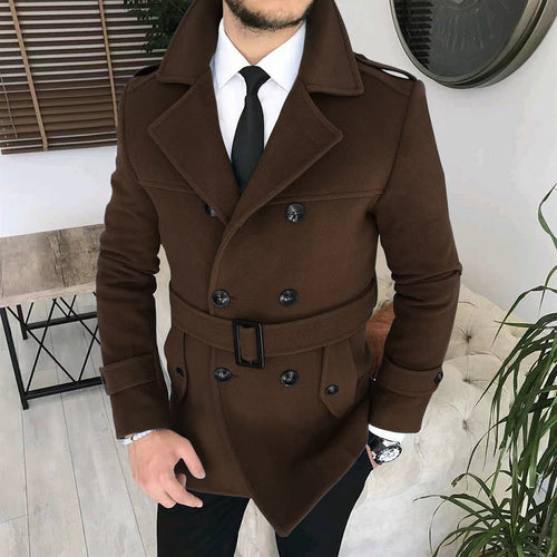 Herren eleganter Melton-Mantel mit stilvollem Gürtel Echoarchiv