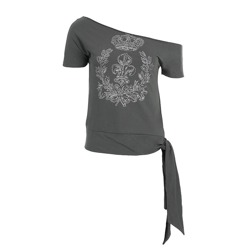 Damen asymmetrisches Top mit dekorativem Knoten Echo Archiv
