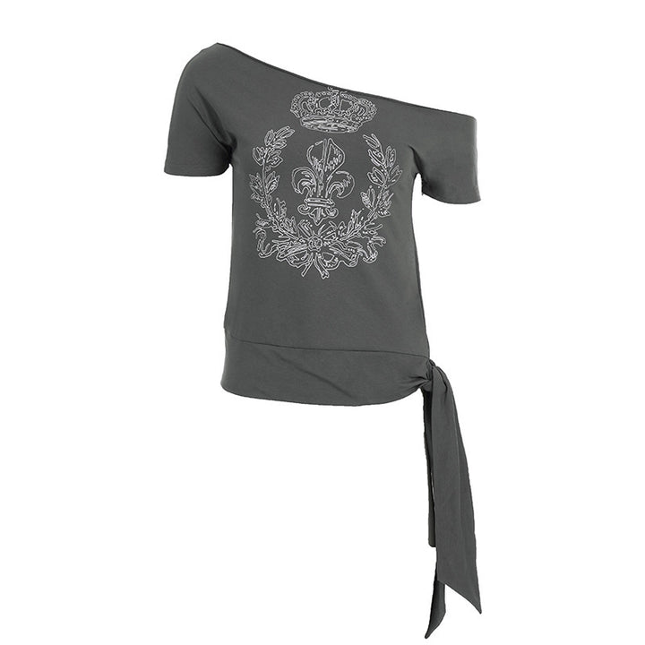 Damen asymmetrisches Top mit dekorativem Knoten Echo Archiv
