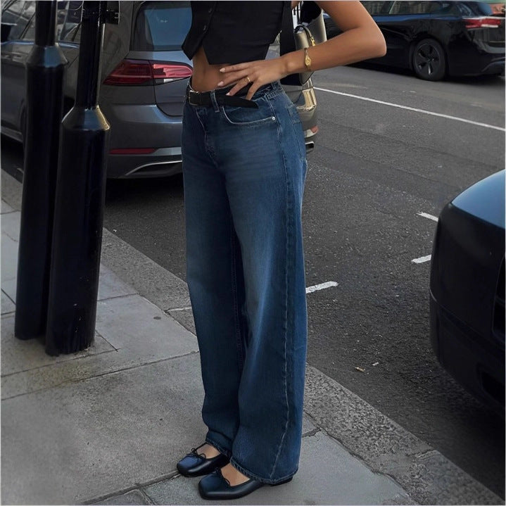 Damen Hochtaillierte Wide‑Leg Denim‑Jeans mit geradem Saum und leichtem Used‑Effekt Echo Archiv