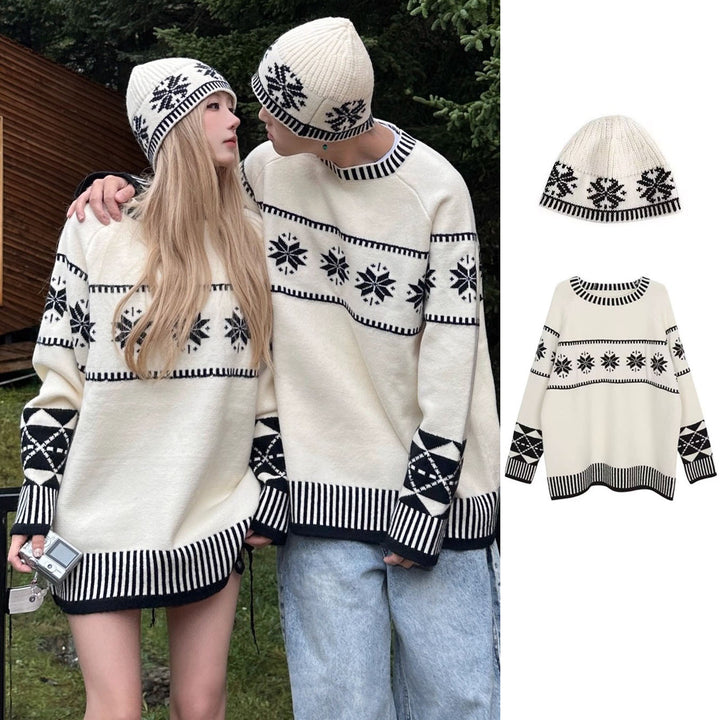 Damen Gemütlicher Grobstrickpullover mit Wintermotiv Echoarchiv