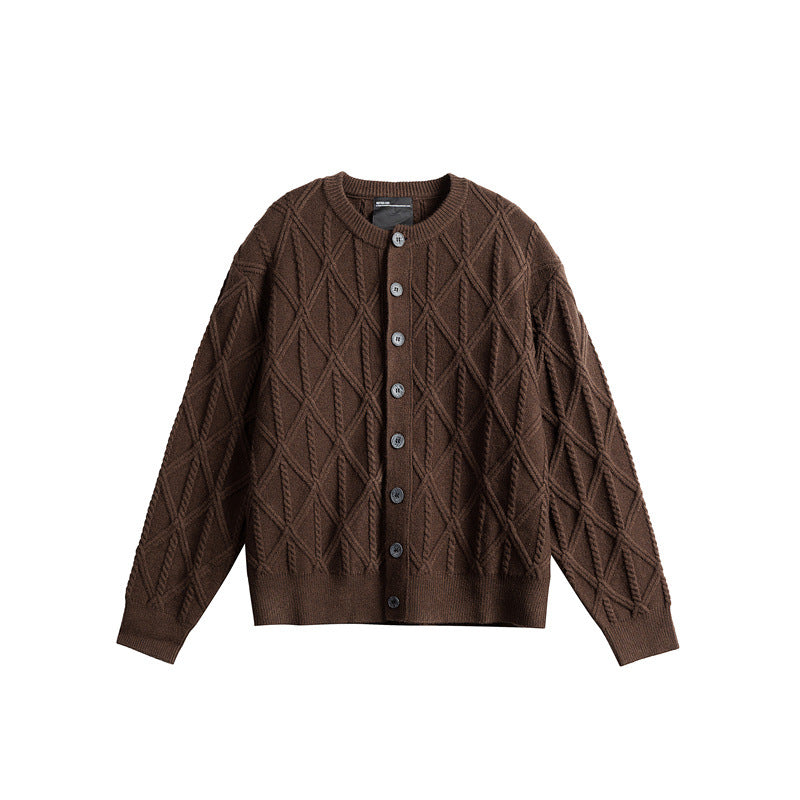 Damen Strickcardigan im Boxy Cut mit strukturierter Rautenmuster, Rundhalsausschnitt und durchgehender Knopfleiste Echoarchiv