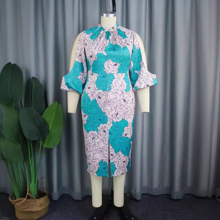 Damen elegantes Wickelkleid mit floralem Muster und modischen Cut-Out-Ärmeln Echo Archiv