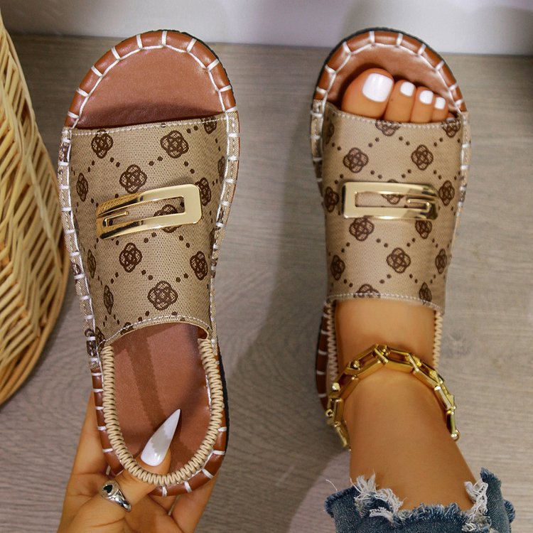 Damen Offene Pantolette mit Metallornament und kontrastierter Ziernaht – Sorelia