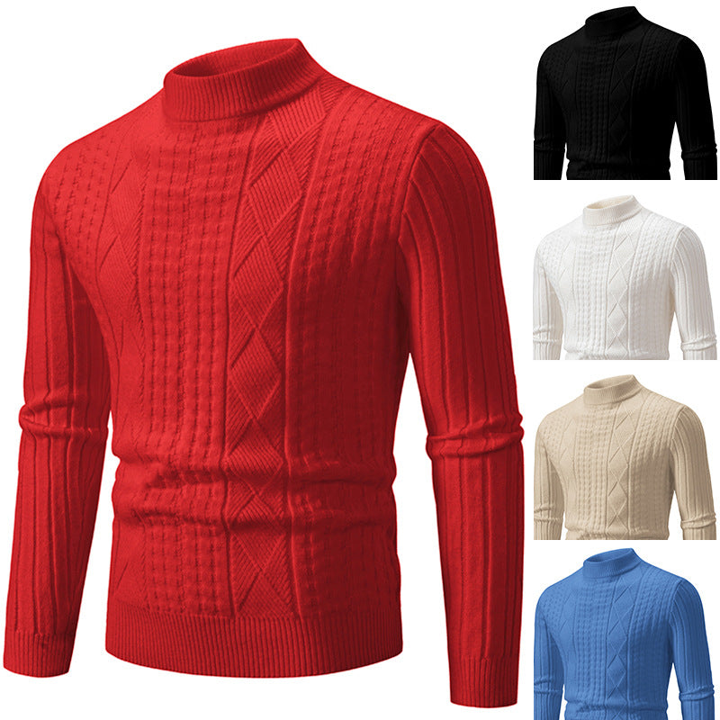 Herren Grobstrickpullover mit modernem Zopfmuster und hohem Kragen Echoarchiv