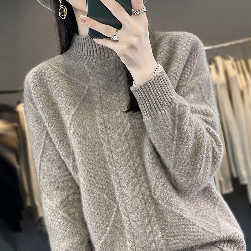 Damen Weicher Zopfstrick-Mockneckpullover mit Strukturpatches und flauschiger Mohair-Optik Echoarchiv
